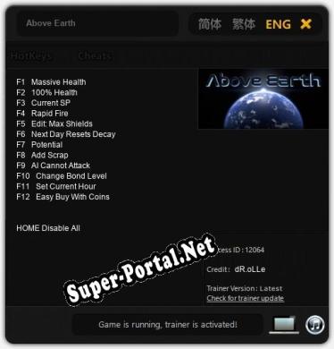 Трейнер для Above Earth [v1.0.8]
