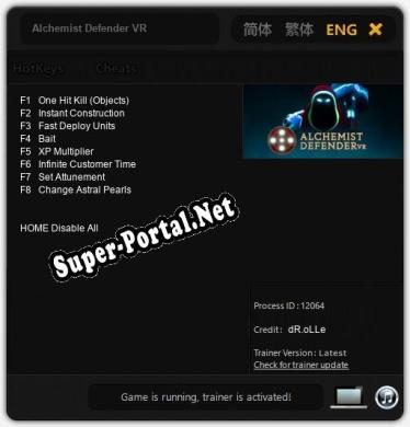 Трейнер для Alchemist Defender VR [v1.0.4]