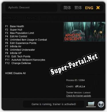 Aphotic Descent: ТРЕЙНЕР И ЧИТЫ (V1.0.60)