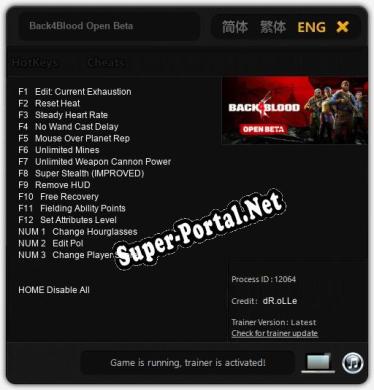 Трейнер для Back4Blood Open Beta [v1.0.7]