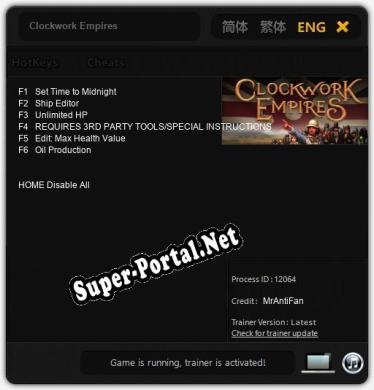 Clockwork Empires: ТРЕЙНЕР И ЧИТЫ (V1.0.48)