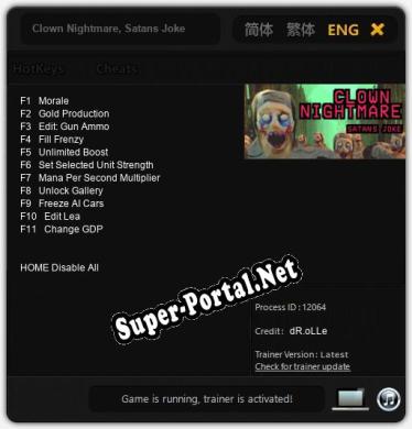 Clown Nightmare, Satans Joke: ТРЕЙНЕР И ЧИТЫ (V1.0.11)
