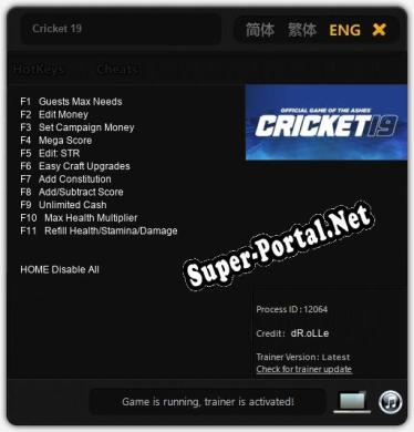 Cricket 19: Трейнер +11 [v1.9]