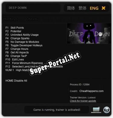 Трейнер для DEEP DOWN [v1.0.7]