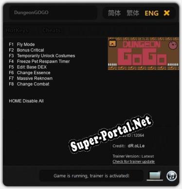DungeonGOGO: Трейнер +8 [v1.9]