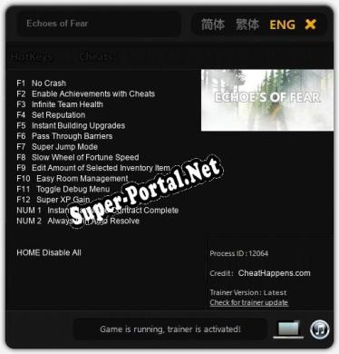 Echoes of Fear: Трейнер +14 [v1.3]