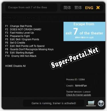 Escape from exit 7 of the theater: Читы, Трейнер +10 [MrAntiFan]