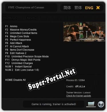 Трейнер для FIVE Champions of Canaan [v1.0.6]