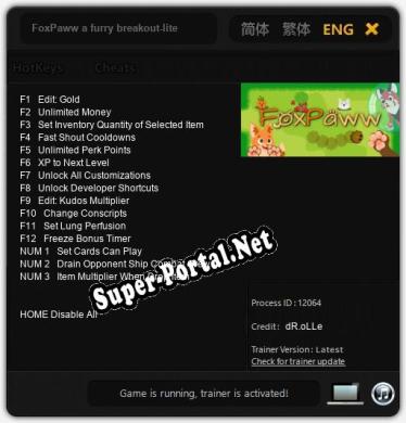 Трейнер для FoxPaww a furry breakout-lite adventure [v1.0.1]