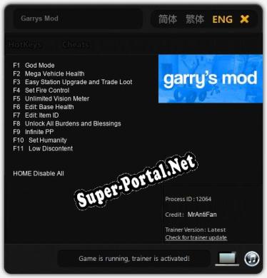 Garrys Mod: Читы, Трейнер +11 [MrAntiFan]