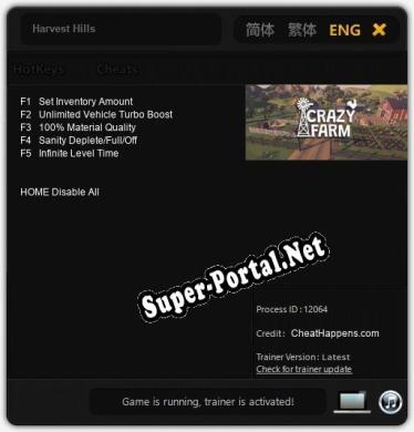 Трейнер для Harvest Hills [v1.0.7]