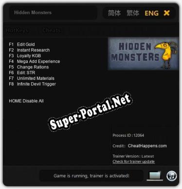 Трейнер для Hidden Monsters [v1.0.2]