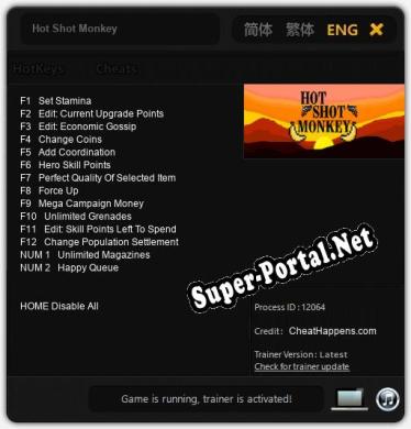 Hot Shot Monkey: Трейнер +14 [v1.3]