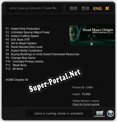 John Lazarus Episode 1 Dead Mans Origin: Трейнер +12 [v1.8]