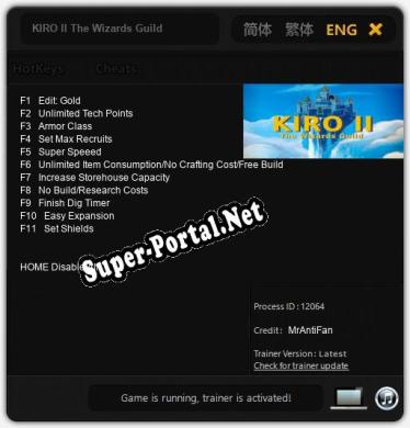Трейнер для KIRO II The Wizards Guild [v1.0.8]