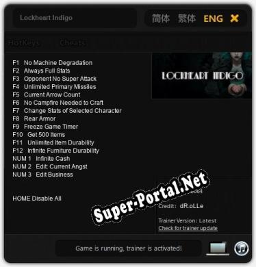 Lockheart Indigo: ТРЕЙНЕР И ЧИТЫ (V1.0.10)