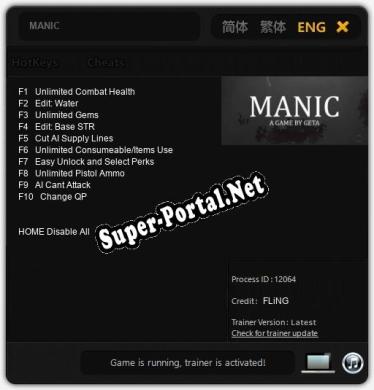 MANIC: Читы, Трейнер +10 [FLiNG]