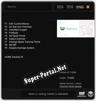 Трейнер для Matcha [v1.0.1]