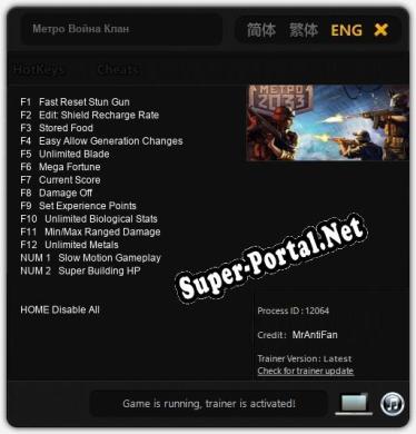 Метро Война Кланов: Трейнер +14 [v1.2]