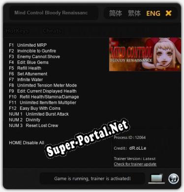 Трейнер для Mind Control Bloody Renaissance [v1.0.6]