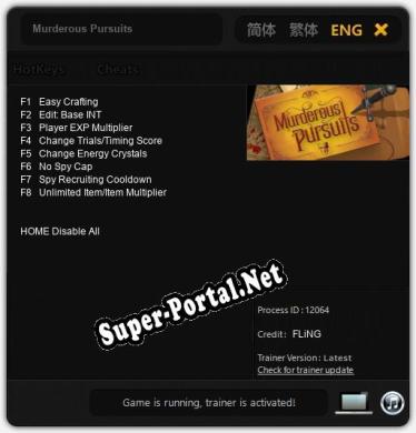 Murderous Pursuits: Трейнер +8 [v1.7]
