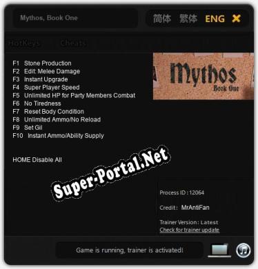 Трейнер для Mythos, Book One [v1.0.8]