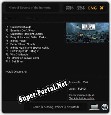 Трейнер для Nikopol Secrets of the Immortals [v1.0.5]