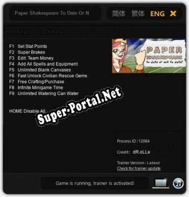 Трейнер для Paper Shakespeare To Date Or Not To Date [v1.0.3]