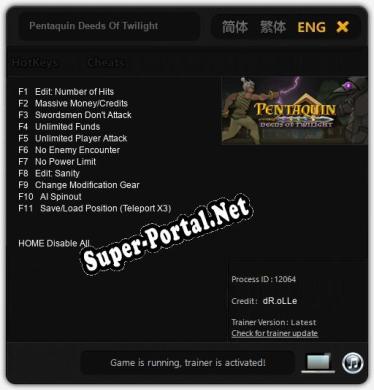 Pentaquin Deeds Of Twilight: ТРЕЙНЕР И ЧИТЫ (V1.0.87)