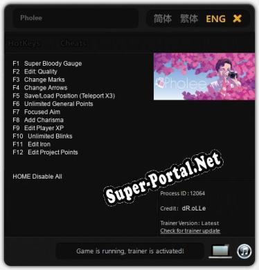 Pholee: Трейнер +12 [v1.7]