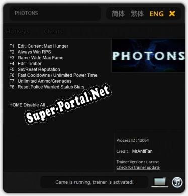 Трейнер для PHOTONS [v1.0.4]