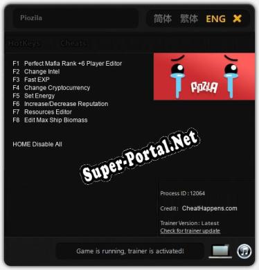 Piozila: Трейнер +8 [v1.9]