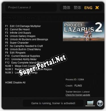 Project Lazarus 2: Трейнер +15 [v1.6]