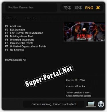 Трейнер для Radline Quarantine [v1.0.8]
