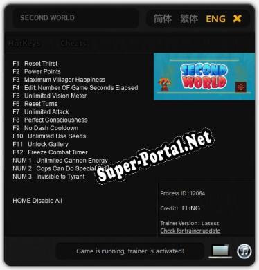 Трейнер для SECOND WORLD [v1.0.7]