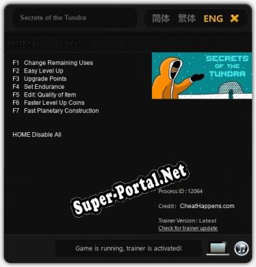 Трейнер для Secrets of the Tundra [v1.0.6]