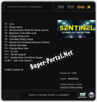 Sentinel Stones of Disruption: ТРЕЙНЕР И ЧИТЫ (V1.0.46)