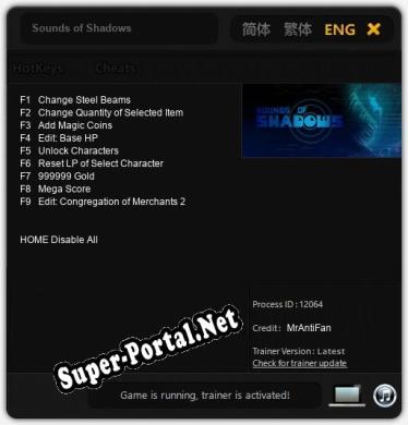 Трейнер для Sounds of Shadows [v1.0.7]