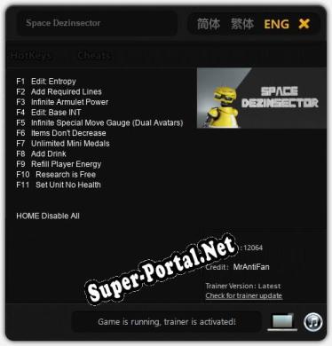 Трейнер для Space Dezinsector [v1.0.4]