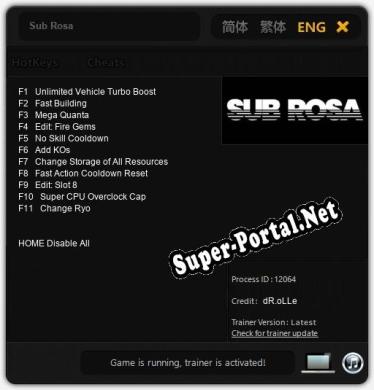 Sub Rosa: Читы, Трейнер +11 [dR.oLLe]