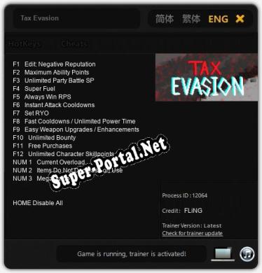 Трейнер для Tax Evasion [v1.0.1]