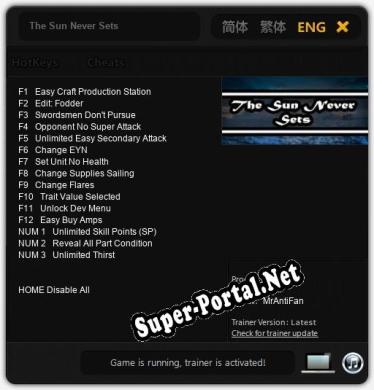 The Sun Never Sets: Трейнер +15 [v1.7]
