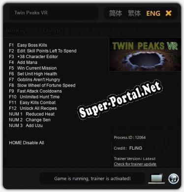 Twin Peaks VR: Читы, Трейнер +15 [FLiNG]
