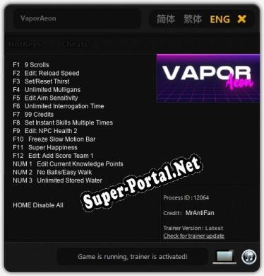 Трейнер для VaporAeon [v1.0.5]