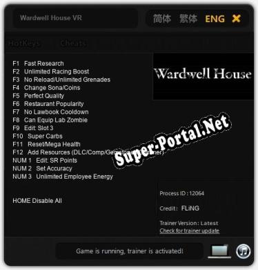 Трейнер для Wardwell House VR [v1.0.5]