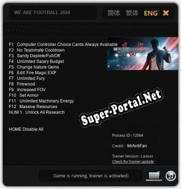 Трейнер для WE ARE FOOTBALL 2024 [v1.0.9]