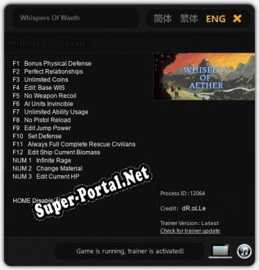Whispers Of Waeth: ТРЕЙНЕР И ЧИТЫ (V1.0.66)