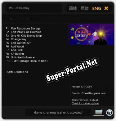 Will of Destiny: Трейнер +10 [v1.4]