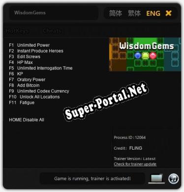 WisdomGems: Трейнер +11 [v1.6]