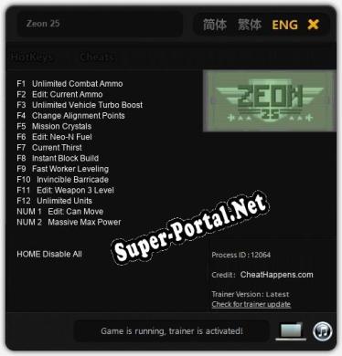 Трейнер для Zeon 25 [v1.0.4]